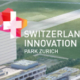 Logo Innovationspark Zürich auf Visualisierung des Innovationsparks.